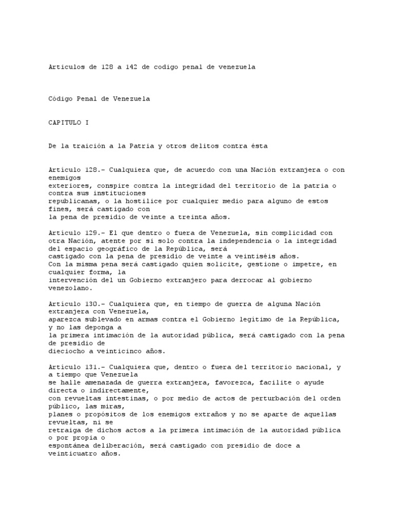 Articulos 128 A 142 Del Codigo Penal Venezolano | PDF | Venezuela ...