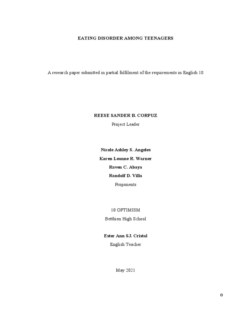 Teenagers and Eating Disorders: A Study | PDF | Eating Disorder ...