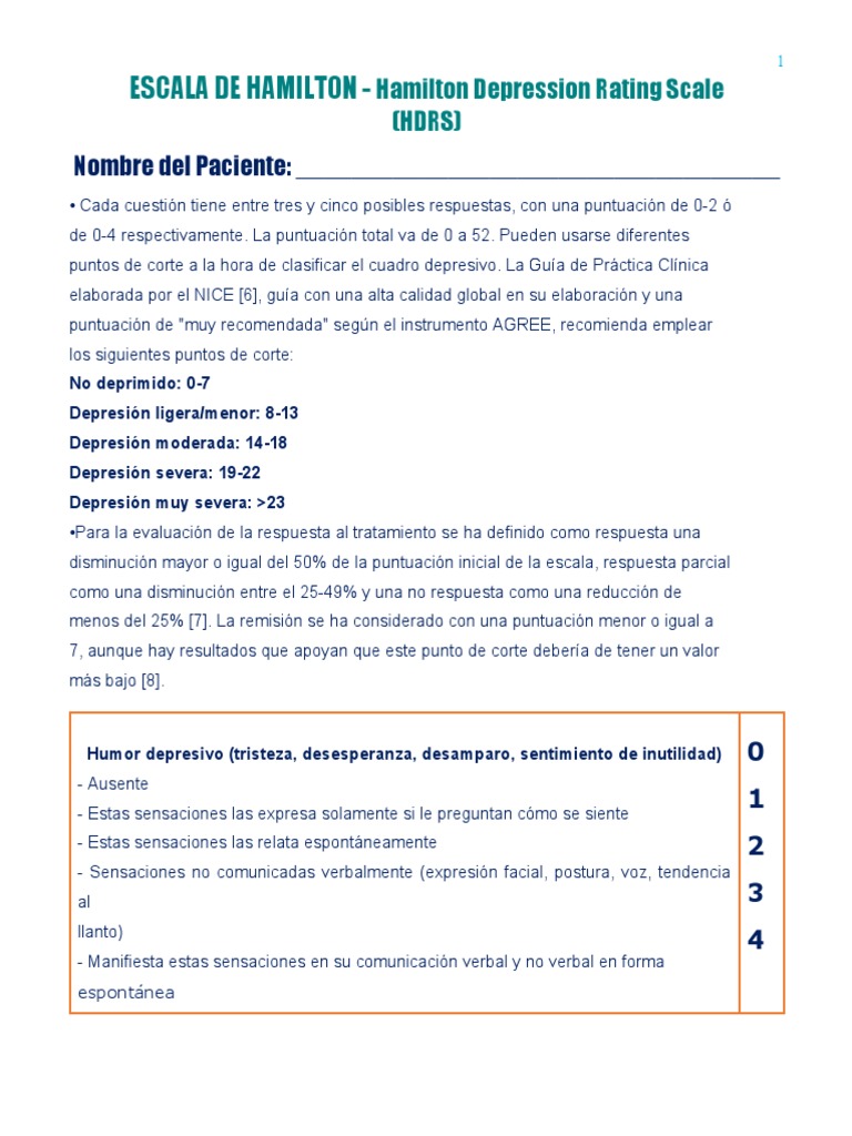 Escala de Depresión de Hamilton PDF Depresión (estado de ánimo) Sicología