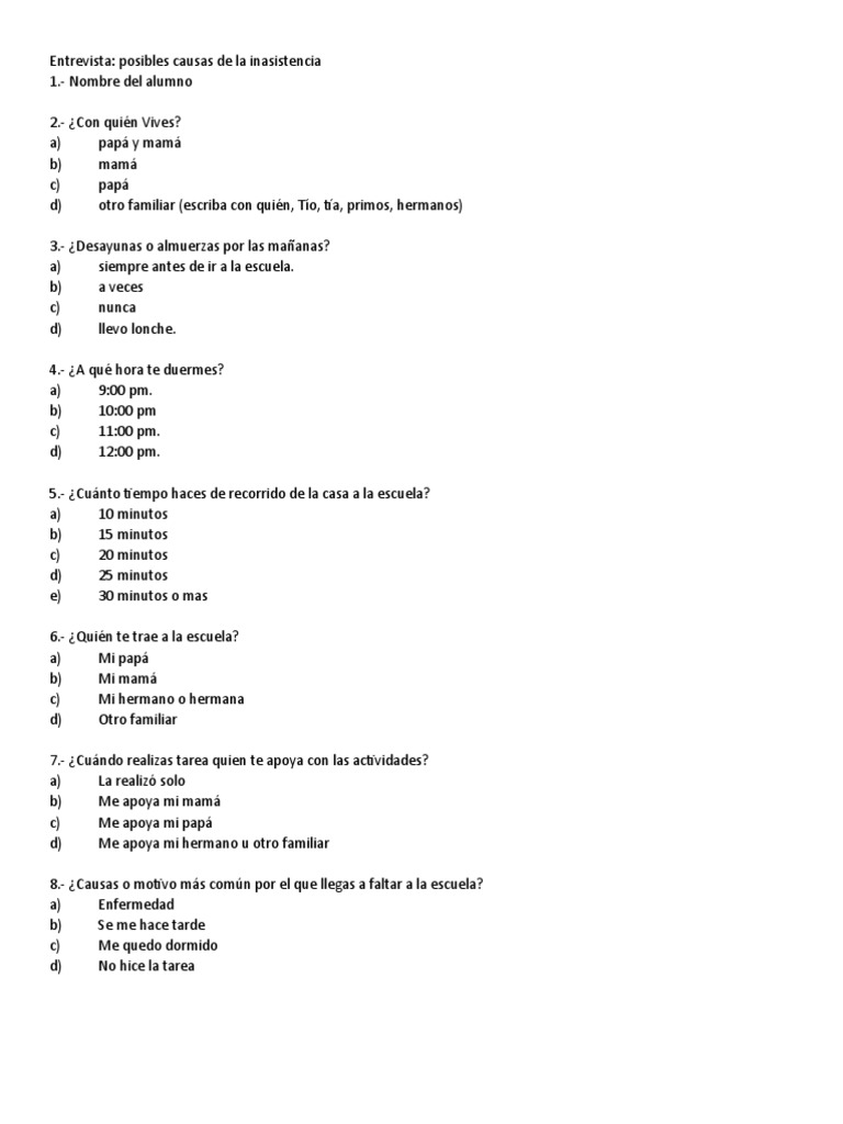 Causas De Inasistencia Escolar Pdf