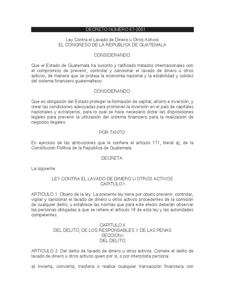 Ley Contra el Lavado de Dinero en Guatemala | PDF | Castigos | Lavado ...