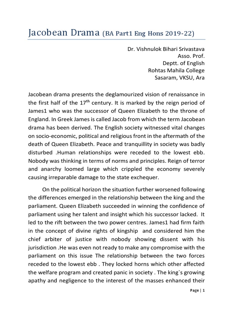 Jacobean Drama PDF Ben Jonson William Shakespeare