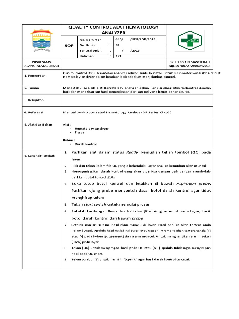 8.1.1.1 Quality Control (QC) Automatic Hematology Analyzer | PDF