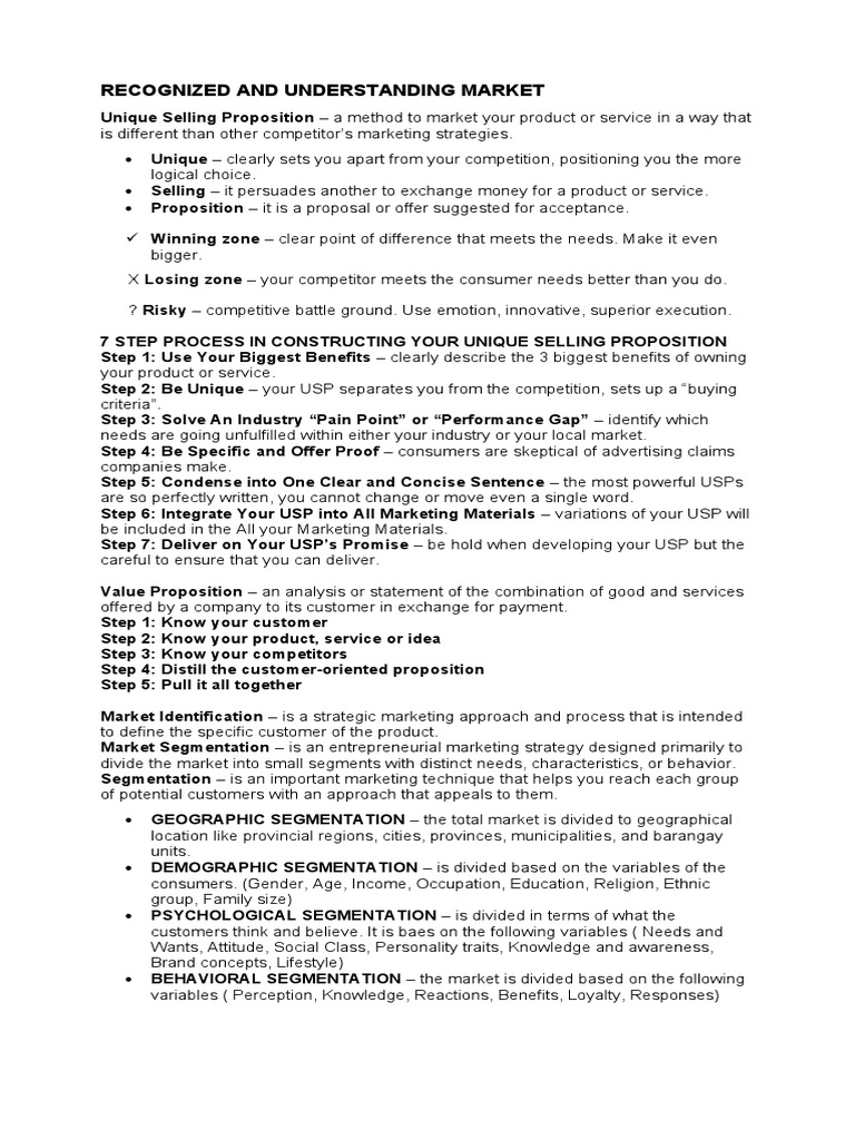 Usp Marketing Research Pdf