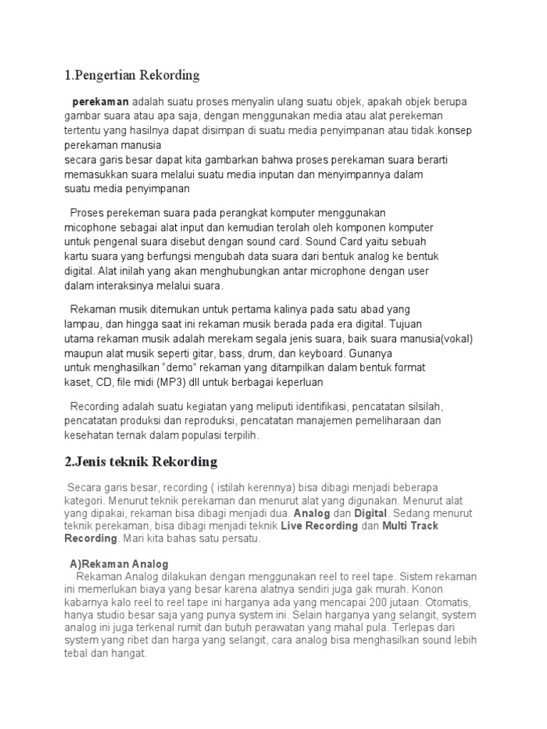 Teknik dan Jenis Rekording Suara | PDF | Komputer