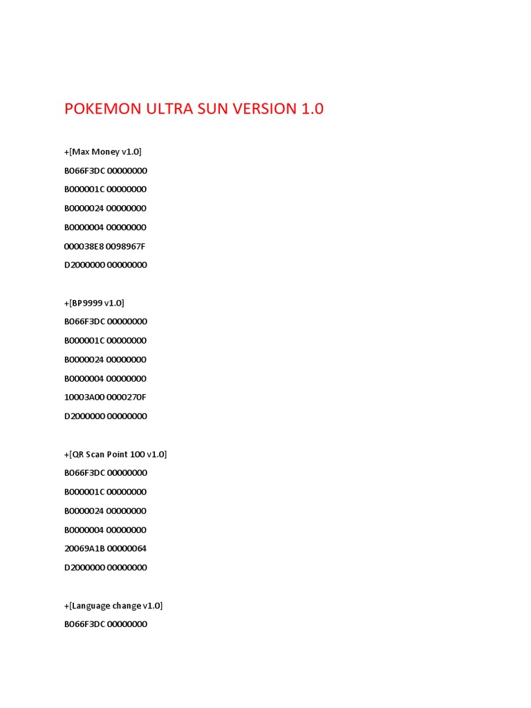 Pokemon Sun Cheats