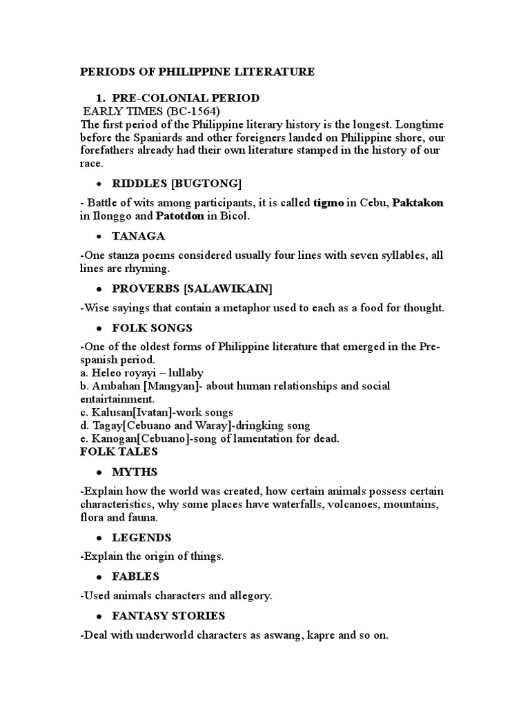 Philippine Literature Periods Overview Pdf Narrative Legends 