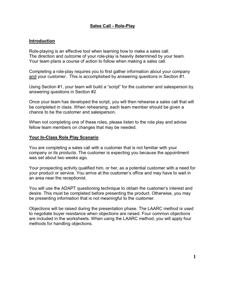 Role - Play Worksheets Section 1 and ADAPT-Trial Close-1 | PDF 