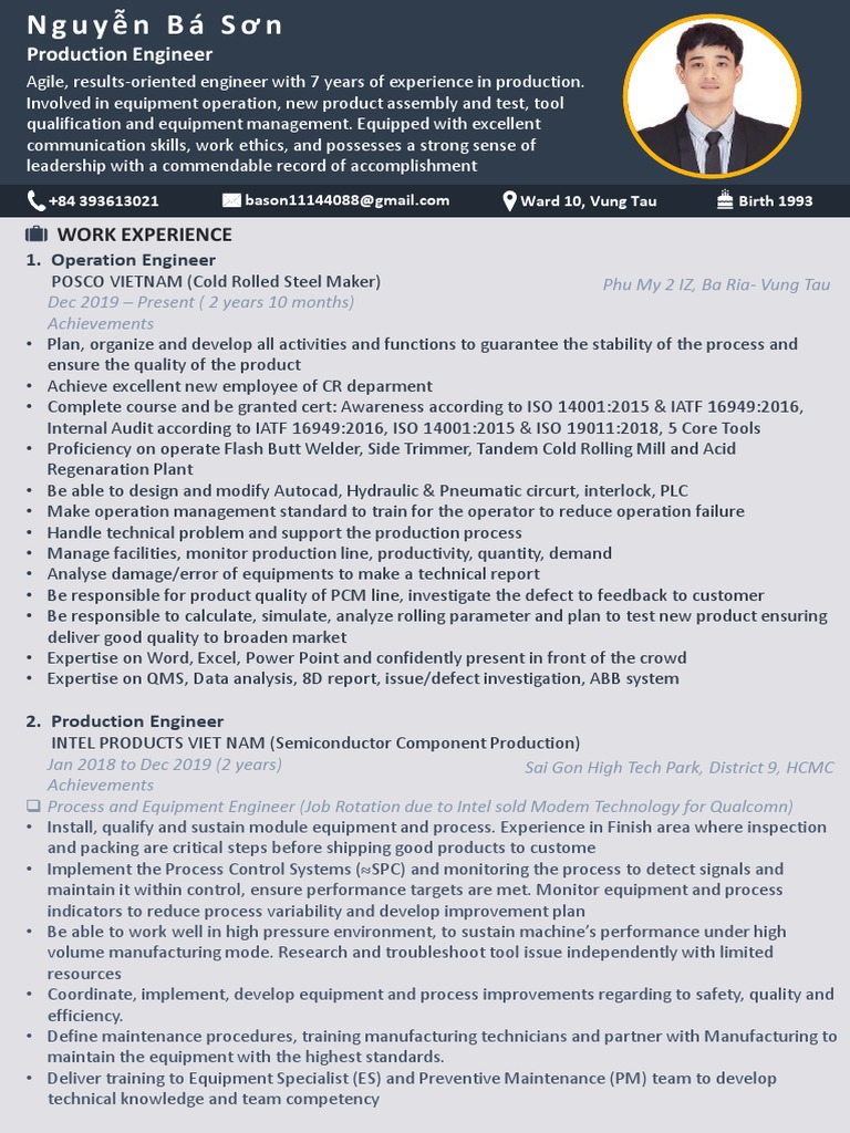 Production Engineer Resume Overview | PDF | Intel | Process Control