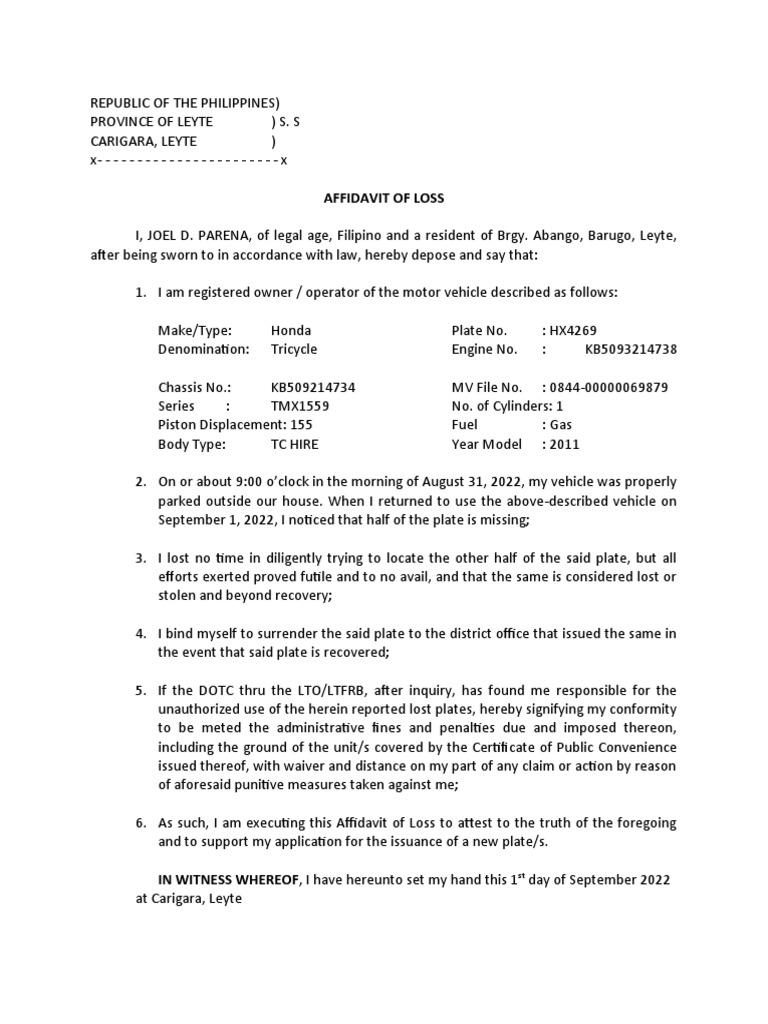 Plate Number Template Pdf