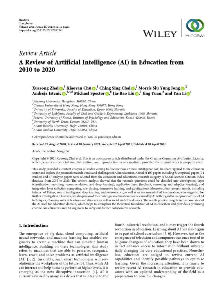 Ai In Education Review 2010 2020 Pdf Artificial Intelligence