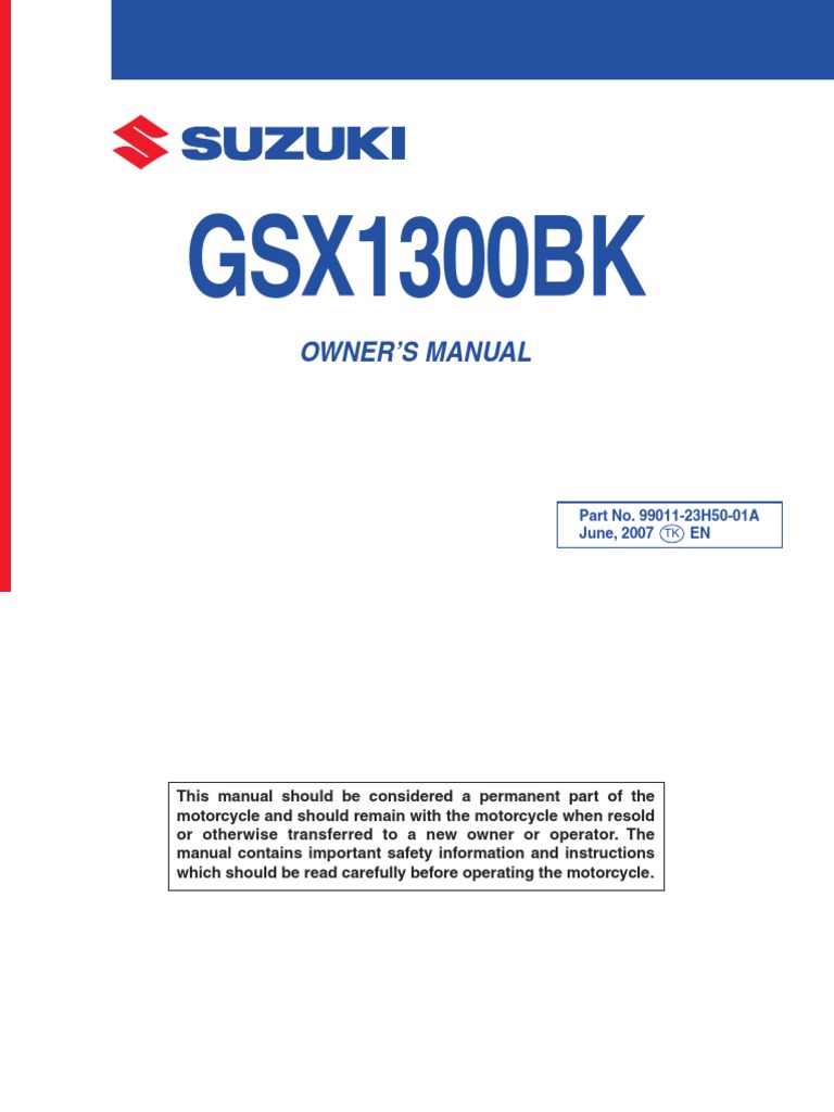Suzuki GSX1300BK K8 B-King Owners Manual | PDF