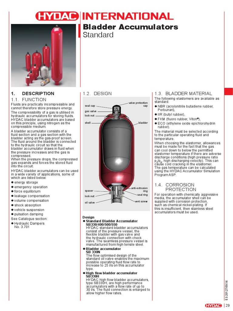 Bladder Accumulators HYDAC PDF Valve Gases