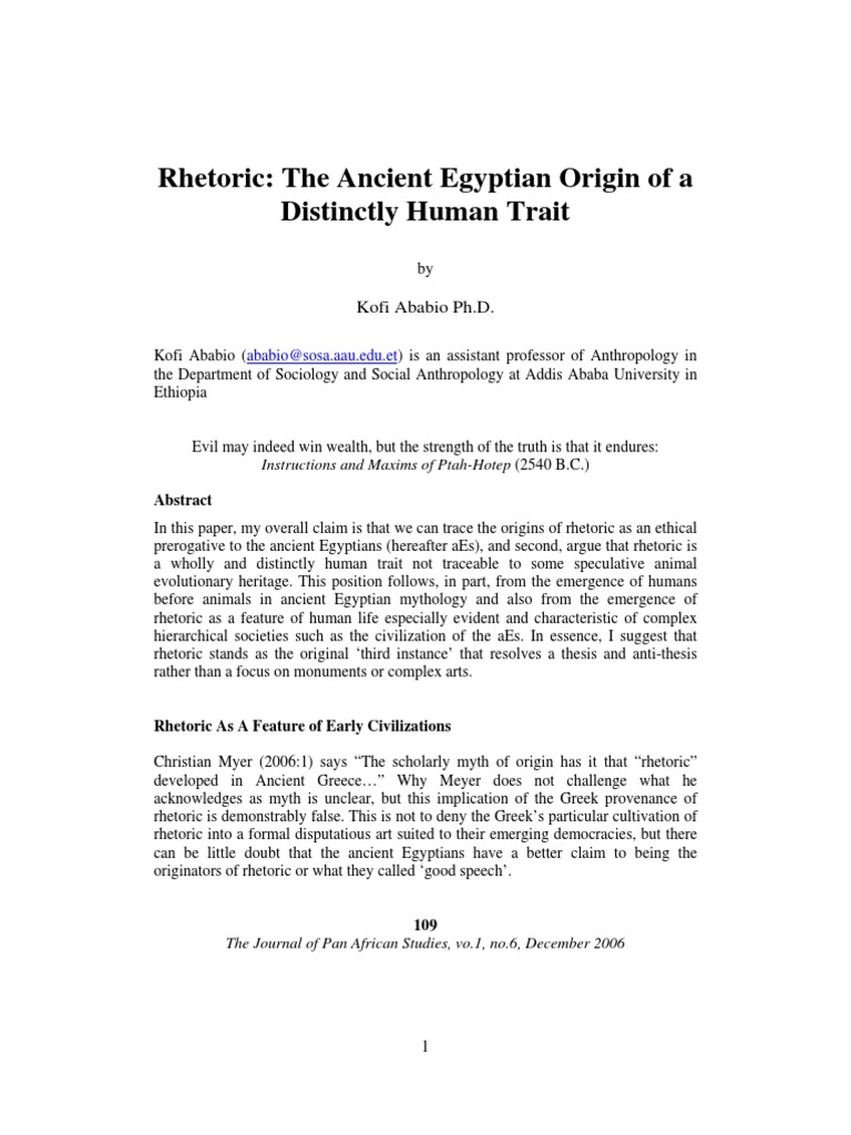 Rhetoric: The Ancient Egyptian Origin of A Distinctly Human Trait | PDF ...
