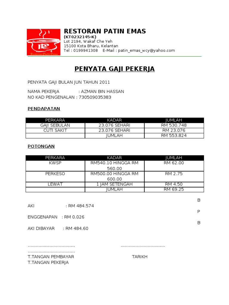 PENYATA GAJI PEKERJA