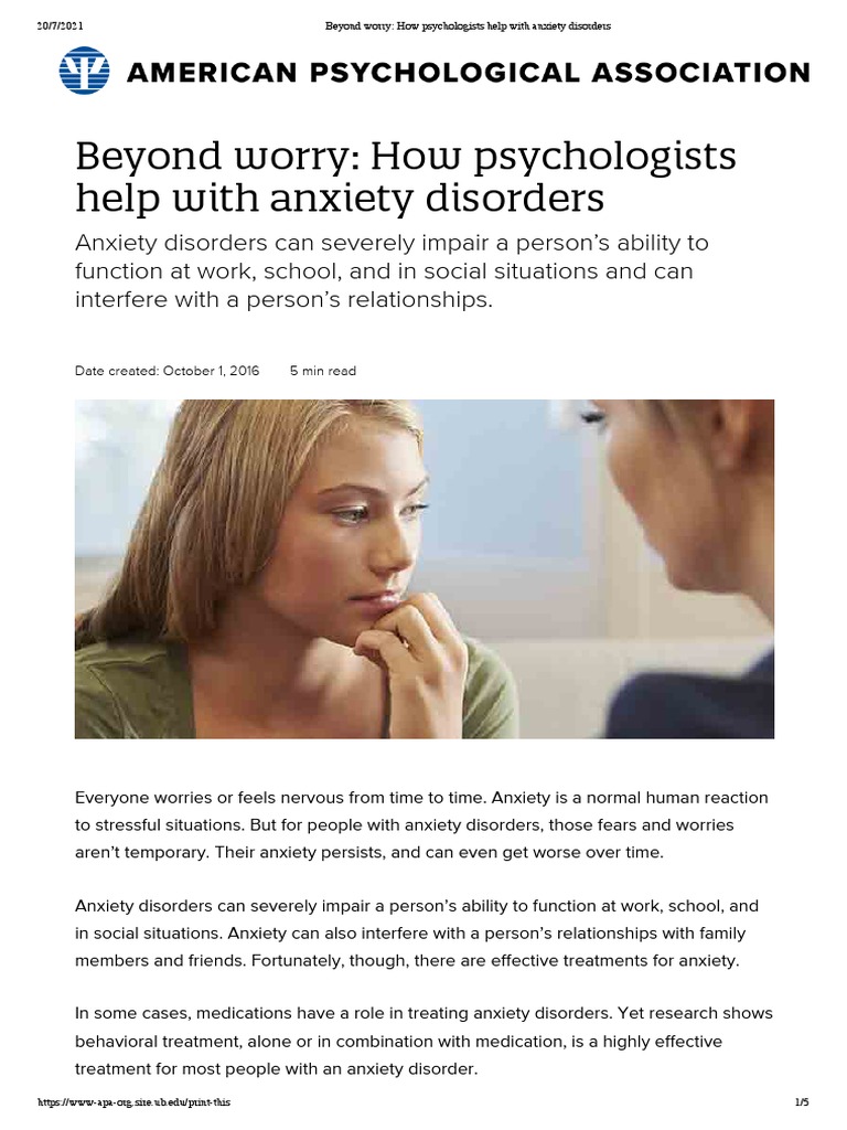 Beyond Worry How Psychologists Help With Anxiety Disorders PDF