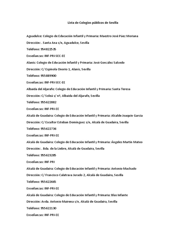 Lista de Colegios Públicos de Sevilla | PDF | Sevilla | España