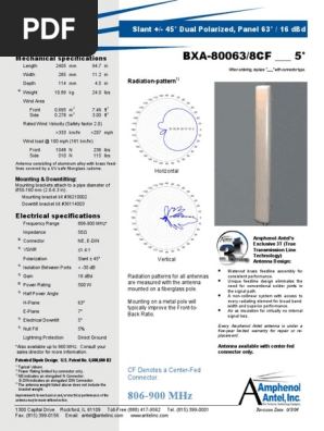 Antel BXA-80063/8CF Antenna Specs | PDF | Antenna (Radio