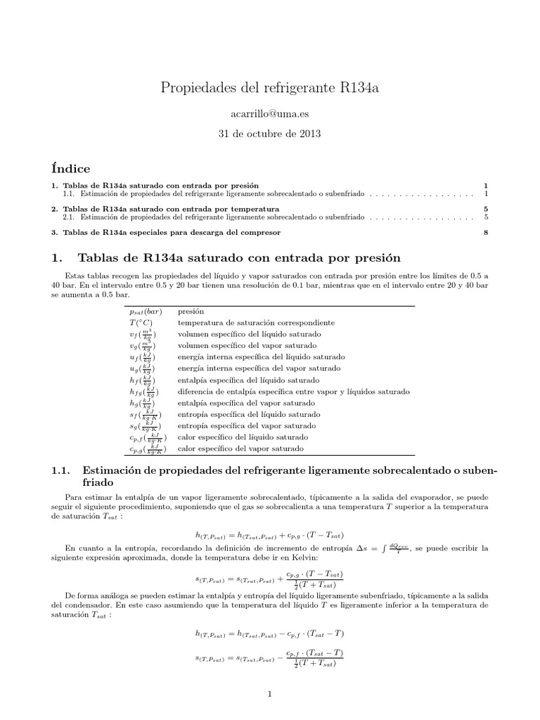 Propiedades del refrigerante R134a | PDF | Temperatura | Ingeniería ...