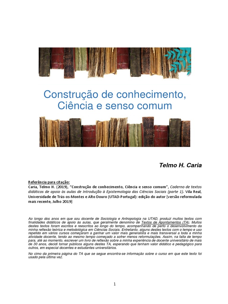 Conhecimento: Ciência e Senso Comum | PDF | Science | Conhecimento