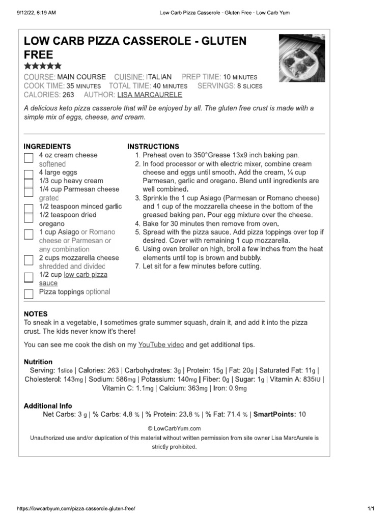 Low Carb Pizza Casserole Gluten Free PDF