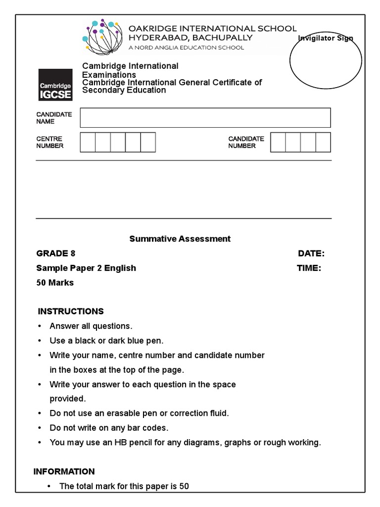Grade 8 English Paper 2 Sample Exam | PDF | Cognition | Human Communication