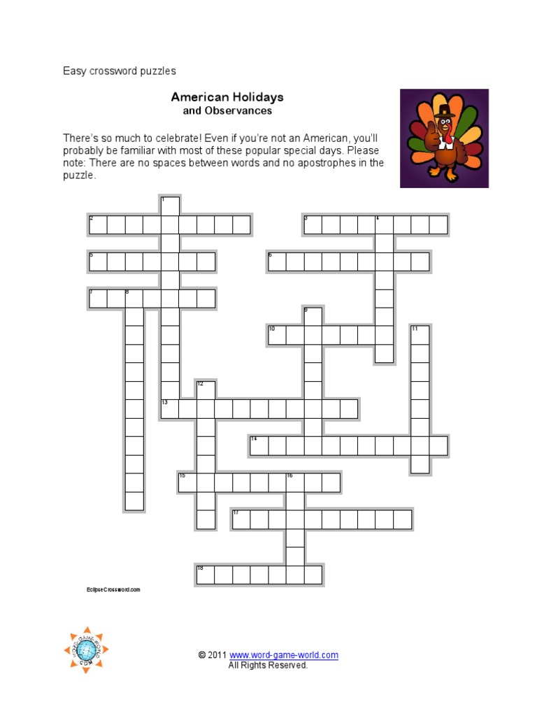 Easy Crossword Puzzles Holidays PDF Holidays Observances
