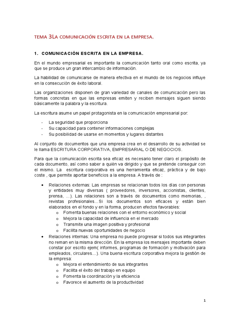 Tema 3 La Comunicación Escrita Pdf Business Comunicación