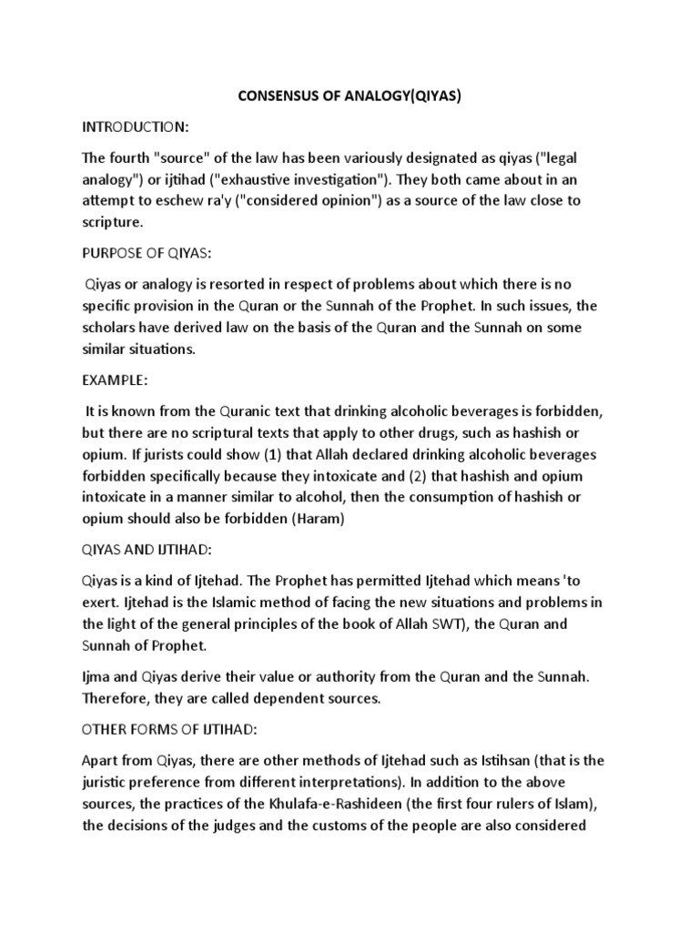 Consensus of analogy qiyas pdf