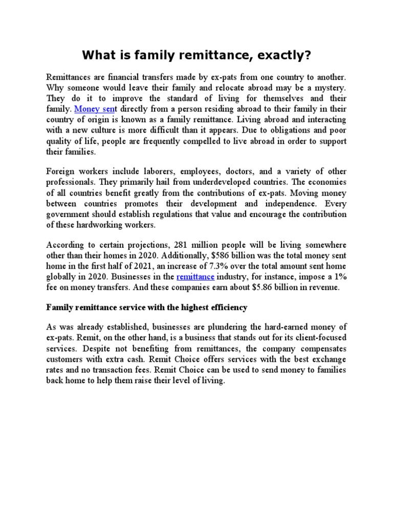 What is family remittance exactly pdf