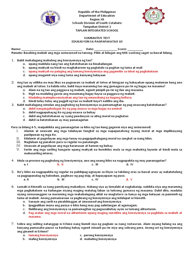 ESP 10 Diagnostic Test | PDF