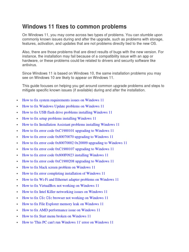 Windows 11 Common Issues and Fixes | PDF | Microsoft Windows ...