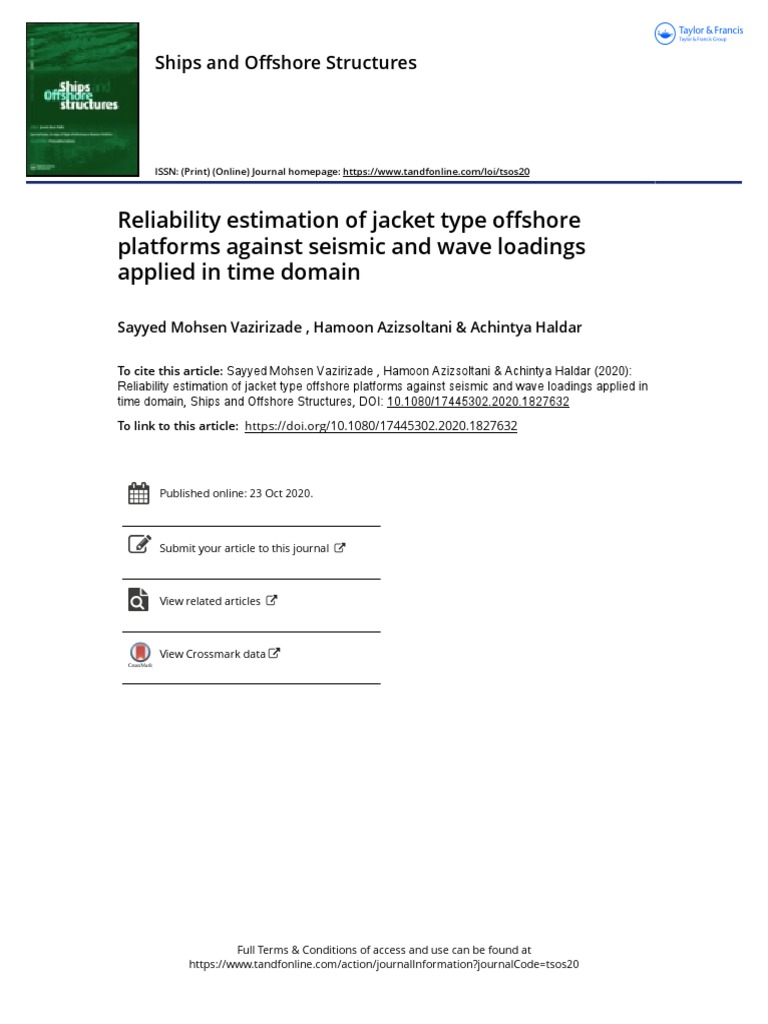 Reliability Estimation of Jacket Type Offshore Platforms Against ...