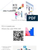 Introduction To Market Analysis and Planning: Prepared By: Ms. Jam Magalang