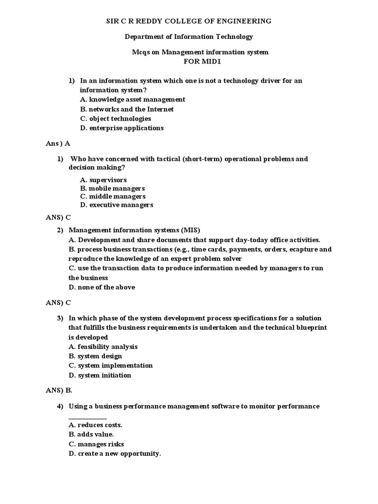 MCQs on Management Information Systems: A Comprehensive Collection of ...