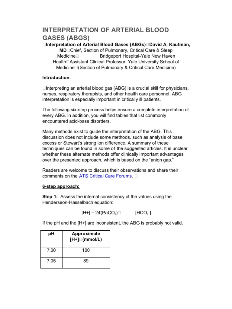 Interpretation of Arterial Blood Gases | PDF