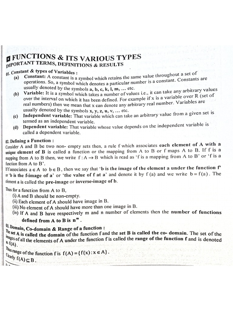 Functions Important Notes | PDF