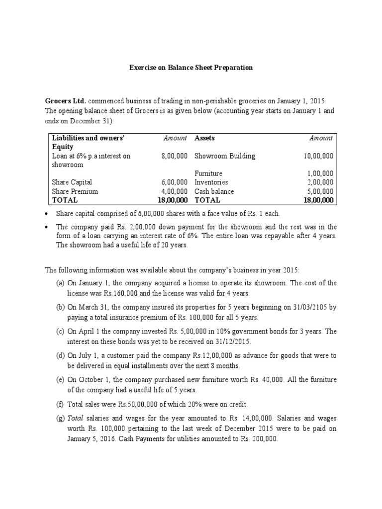 Exercise On Balance Sheet Preparation | PDF | Balance Sheet | Dividend