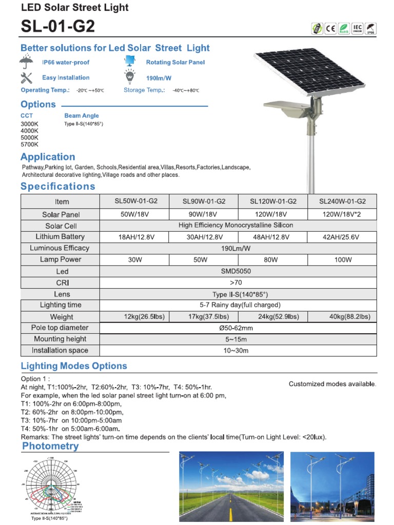 ROKEE Spec-SL50W-240W-01-G2 LED Solar Street Light | PDF