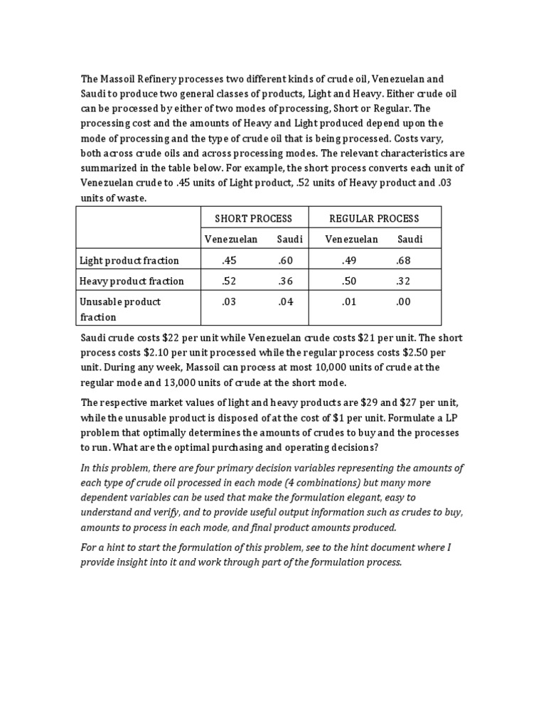 P1 Massoli Refinery Problem PDF Petroleum Oil Refinery