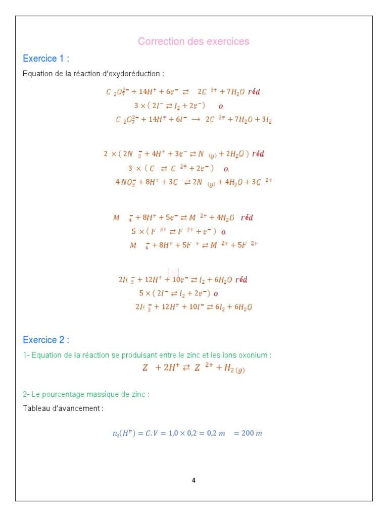Exercices de Chimie : Réactions et Calculs | PDF | Réaction d ...