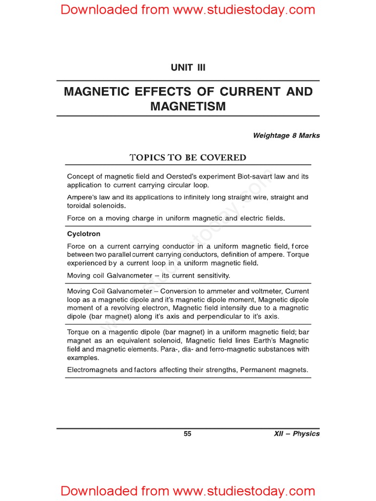 CBSE Class 12 Physics Assignment Effect of Current and