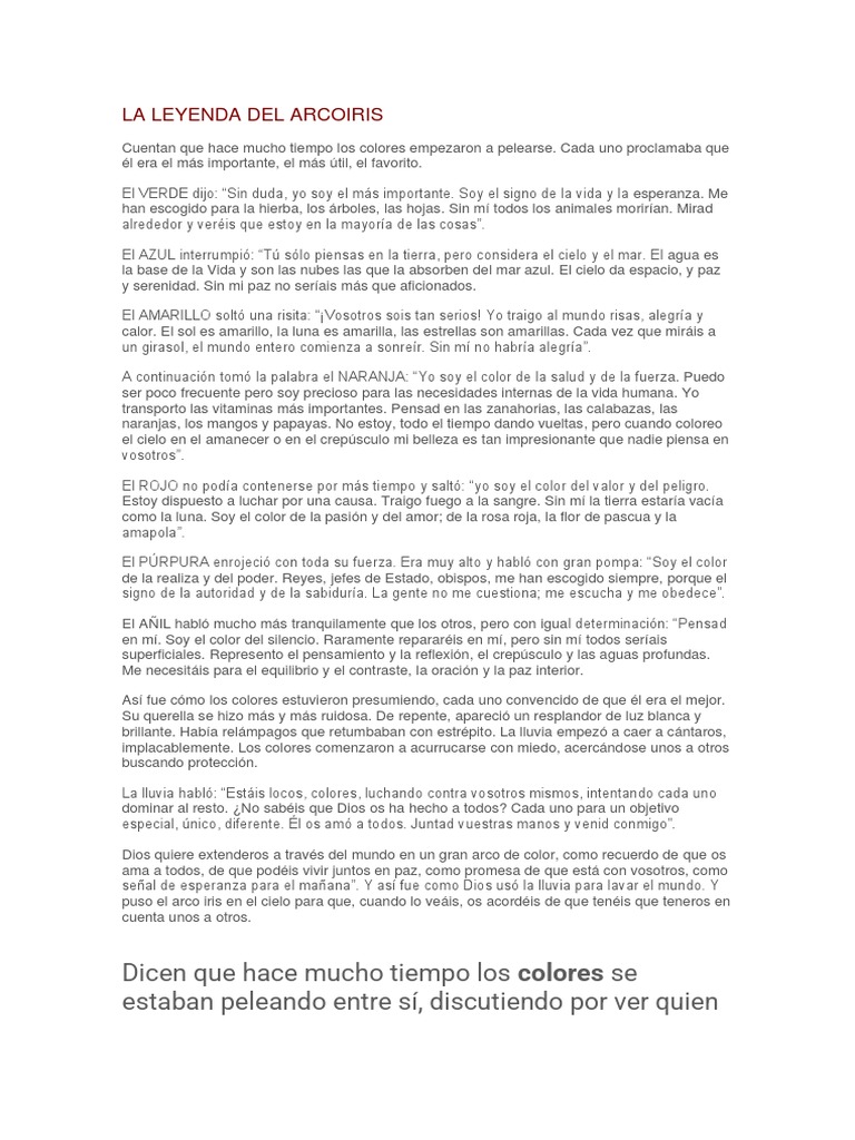 La Leyenda del Arcoíris para Niños | PDF | Cielo | Arco iris
