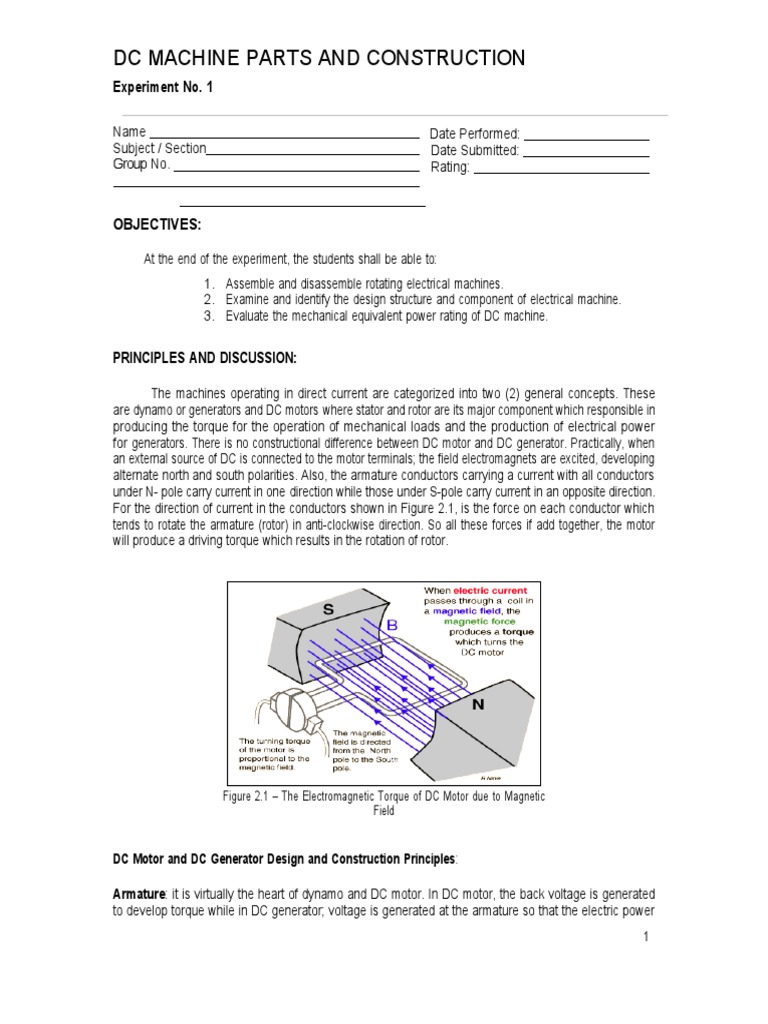 Dc Machines Expt 1 Dismatling 1 Pdf