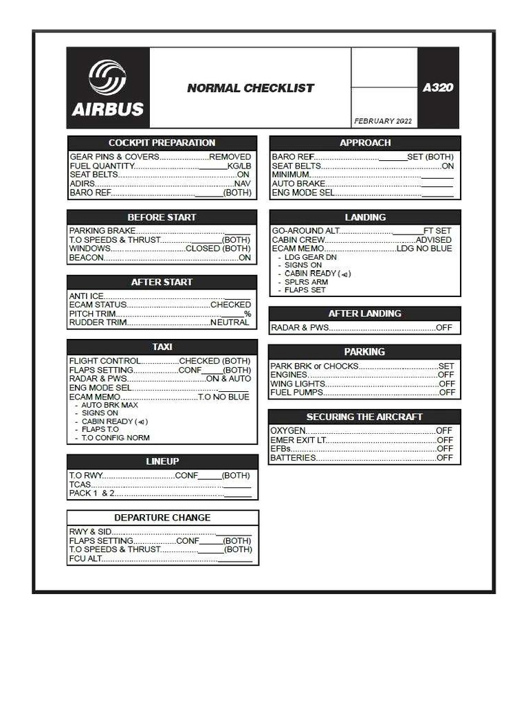 New A320 Check List PDF
