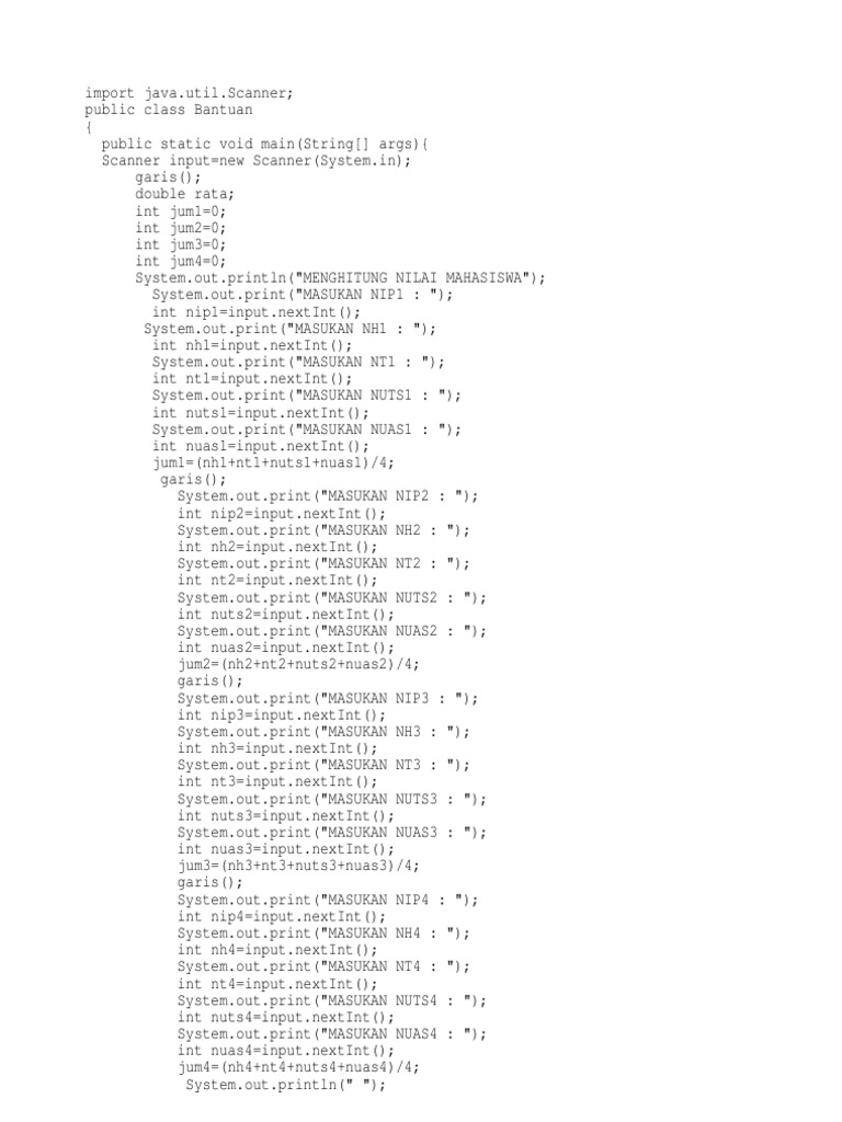 Program Java Input Nilai Siswa. | PDF