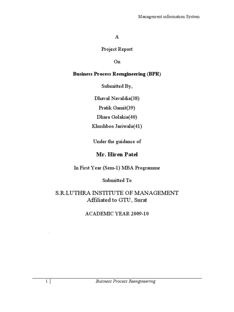 BPR Project Report for MBA Program | PDF | Business Process | Business