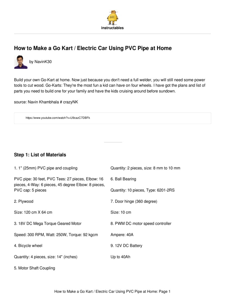 How To Make A Go Kart Electric Car Using PVC Pipe PDF