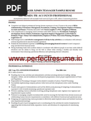 HR Manager Admin Manager Resume Sample