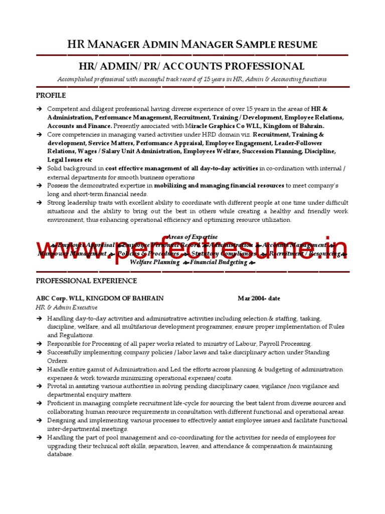 Hr Manager Admin Manager Resume Sample Human Resources Accounts Payable